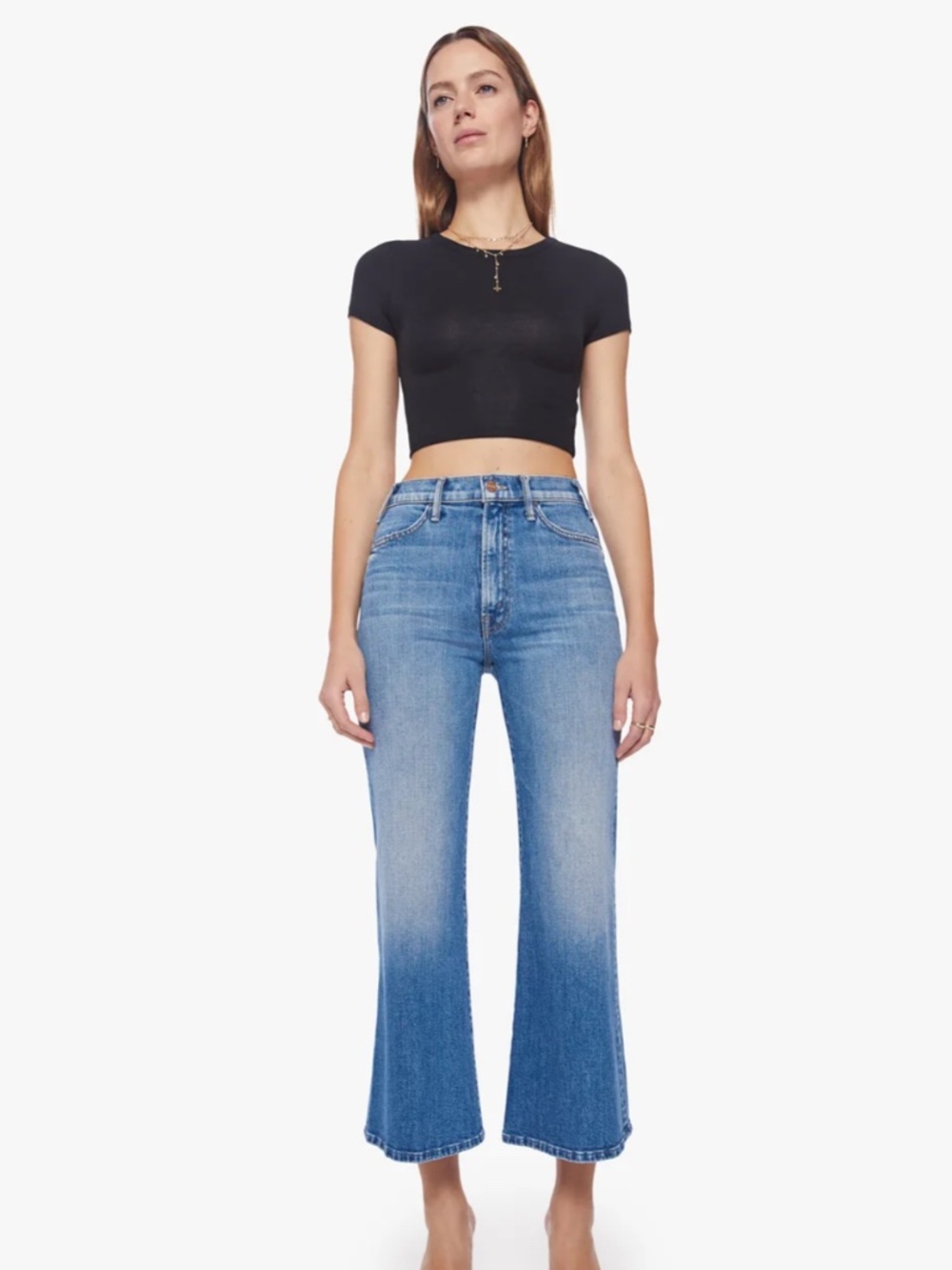 MOTHER "The Hustler Roller Ankle" High-Rise Jeans in "High on the Hog": Sz 30
